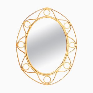 Mid-Century Modern Mirror Bamboo Rattan Handcrafted, 1960s