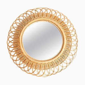 Mid-Century Modern Mirror Bamboo Rattan Handcrafted, 1960s