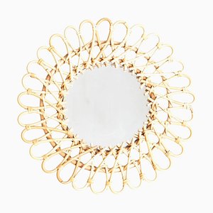 Miroir Mid-Century Moderne Sunburst en Rotin de Bambou Fabriqué à la Main, 1960s