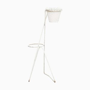 Mid-Century Modern French White Metal Plant Stand in the style of Mathieu Matégot, 1950s
