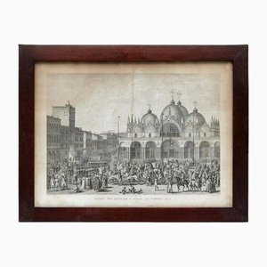 Venise, Lithographie Noire et Blanche, 19ème Siècle, Encadrée