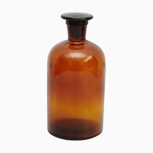 Bernsteinfarbene Apothekerflasche mit Deckel, Mitte des 19. Jahrhunderts, 1890er