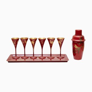 Japanese Cocktail Urushi Red Lacquered Set, England, 1890s