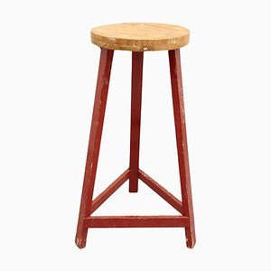 Taburete alto racionalista Mid-Century moderno de madera, años 50