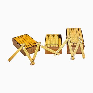 Rubans à Mesurer en Bois avec Boîtes, 1940s, Set de 36