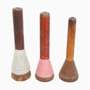 Rustic Wooden Spools of Thread, 1930s, Set of 3