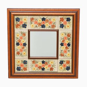 Mid-Century Modern Wood and Ceramic Mirror, 1970s