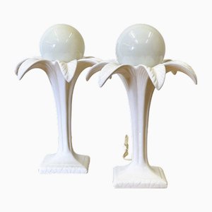 Lámparas de mesa con palmera de cerámica blanca de Michael Andersen, años 70. Juego de 2