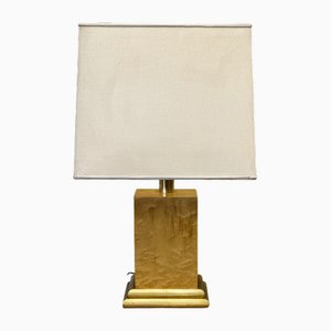 Vintage Burlwood Rectangular Table Lamp, France, 1980s