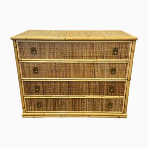 Commode Mid-Century en Bambou, Rotin et Laiton de Dal Vera, Italie, 1970s