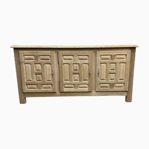Vintage French White Oak Brutalist Sideboard, France, 1960s