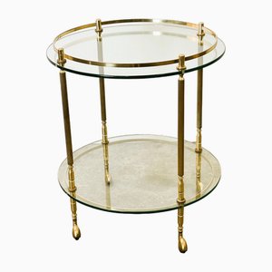 Chariot de Bar Rond Mid-Century en Laiton et Verre, Italie, 1970s
