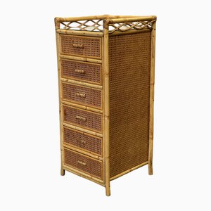 Cajonera Highboy / Tallboy Mid-Century de ratán de Angraves, Inglaterra, 1970