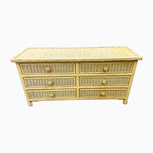 Commode Mid-Century en Rotin Jaune Pâle et Bambou