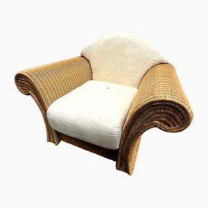 Large Vintage Shell Back Rattan Armchair, France, 1980s
