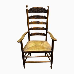 19th Century Handcrafted and Carved Ladder Back Chair, 1840s