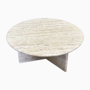 Vintage Round Travertine Coffee Table, 1980s