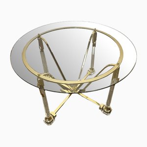 Table de Salle à Manger en Laiton et Verre Acrylique avec Plateau en Verre Biseauté, Italie, 1980s