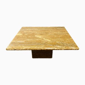 Vintage Square Caramel Travertine Coffee Table, 1980s