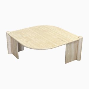Vintage Eye Shaped Travertine Marble Coffee Table, France, 1980s