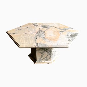 Mesa de centro vintage hexagonal de mármol rosa y gris, años 80