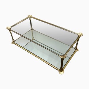 Vintage Mirrored Brass Coffee Table, France, 1980s
