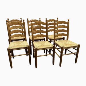 Sedie da pranzo country in quercia, Francia, set di 6