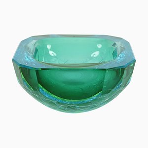 Murano Bowl in Aquamarine Frosted Sommerso Glass, 1960s
