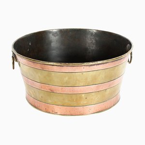 Antique Brass and Copper Bound Wine Cooler, Early 19th Century