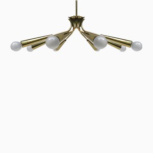 Italian Eight-Light Sputnik Brass Ceiling Light, 1950s