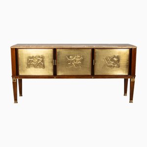 Italienisches Vintage Sideboard aus Holz, Messing und Marmor, 1940er