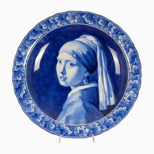 Royal Delft Teller Mädchen mit Perlenohrring in Blau und Weiß von Johannes Vermeer, 1971