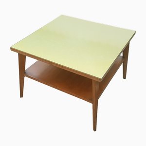 Table Basse Vintage en Teck et Verre Vert, Italie, 1960s