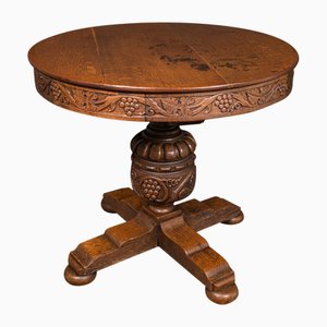 Mesa de centro inglesa antigua de roble tallado, 1890