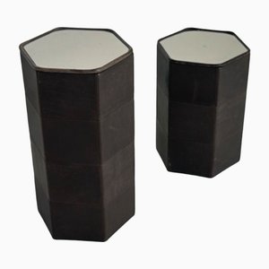 Leather and Mirror Columns Decorative Armchair Sculpture from de Sede, Set of 2