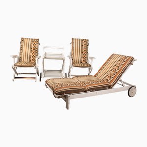Vintage Fabric Deck Chairs and Trolley by Clara Agnelli Per Reguitti for Fratelli Reguitti, 1970s, Set of 4