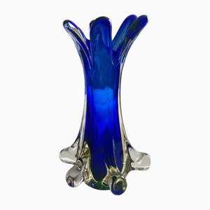 Vaso in vetro di Murano blu di Fratelli Toso, anni '70