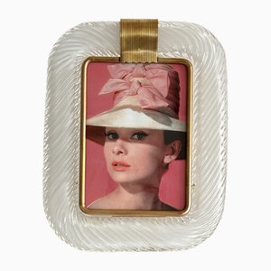 Italian Murano Twist Glass Picture Frame in White Opaline, 1990s
