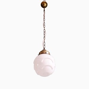Art Deco Pendant Light in White Opaline Glass, 1920s