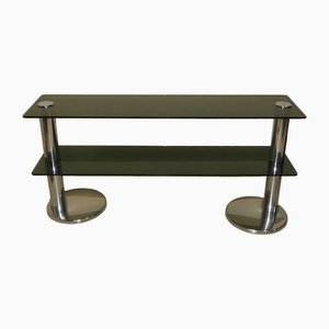 Console à Deux Niveaux en Verre Fumé, Acier et Plaqué Chrome, Italie, 1970s