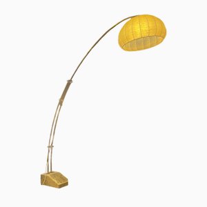 Lampada da terra Space Age Arch in ottone con base in marmo e paralume Cocoon di Hustadt Leuchten, anni '70