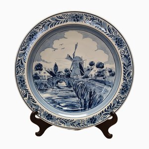 Assiette Murale en Céramique de Delft Bleu avec Moulin de Royal Goedewaagen, Pays-Bas, 1970s