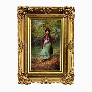 William Breakspeare, una cita en el parque en otoño, pintura al óleo