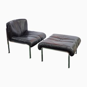 Ledersessel mit Ottoman Sessel Modell 1200 Eichenberger für Girsberger, 2er Set