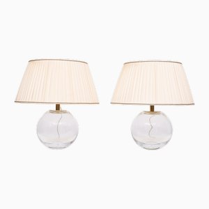 Vintage French Glass Ball Table Lamps, 1970s, Set of 2