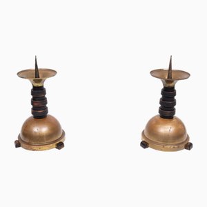 Amsterdamse School Candleholders in Brass, 1930, Set of 2