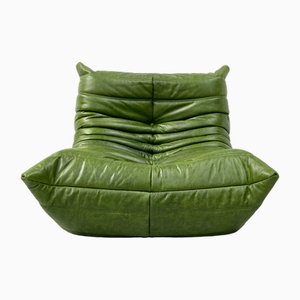 Togo Lounge Chair in Green Leather attributed to Michel Ducaroy for Ligne Roset