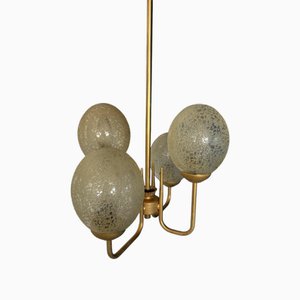 Suspension Vintage en Laiton et Egg Globe en Verre Doré, 1950s