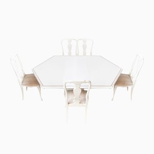 Table de Salle à Manger Extensible avec 5 Chaises Laquées Blanches par Mario Sabot, 1980s, Set de 6