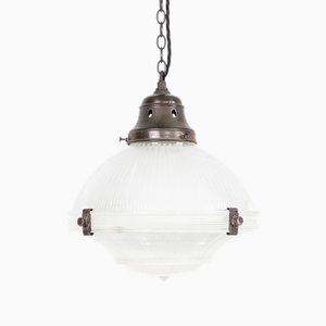 Antique Three-Part Holophane Pendant Light, 1920s